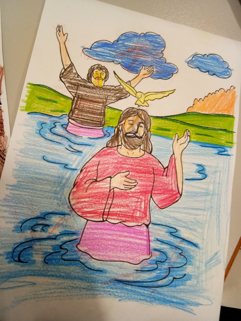 苏雅喜乐堂 里 崇拜时的儿童班 各各他 山上 的 三个十字架 耶稣与强盗 A09